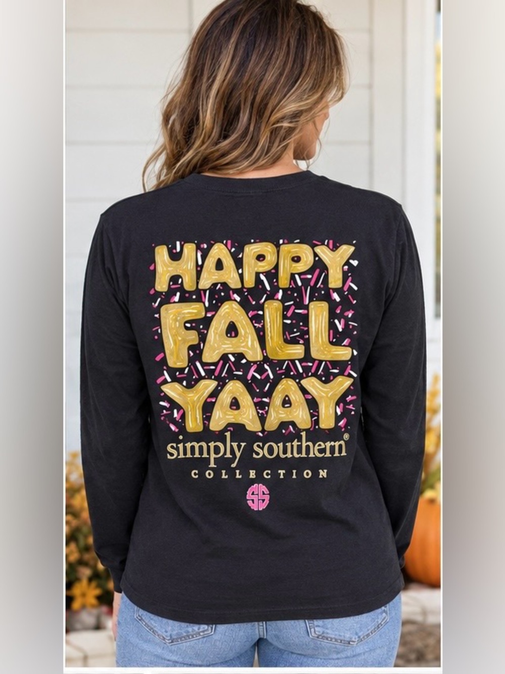 Simply Southern Fall Graphic Black Long-Sleeve Tee Shirt NWOT